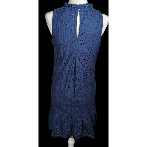Julia Jordan Eyelet Dress Navy Blue With Ruffled Edge - Picture 2 of 6